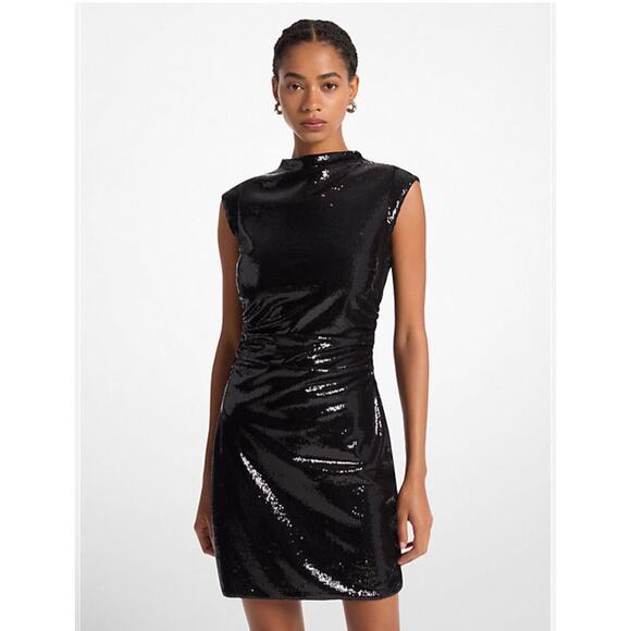 MICHAEL Michael Kors Dresses & Skirts - Michael Kors Sequined Stretch Knit Cap Sleeve Mini Dress Black Women's M NWOT